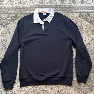 Zara Navy and White Collared Pullover